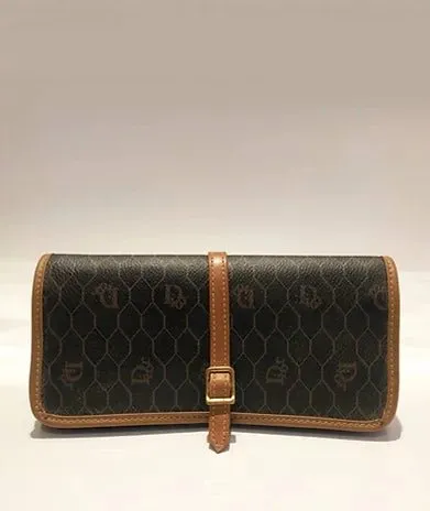 1980s CHRISTIAN DIOR MONOGRAM JEWELLERY WRAP LEATHER PURSE