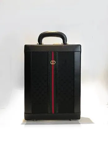 1980s GUCCI BLACK WEB STRIPE VERTICAL BRIEFCASE WITH MATCHING WALLET