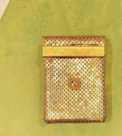 1980s GUCCI GOLD METAL MESH WEB LOGO CIGARETTE CASE BOX