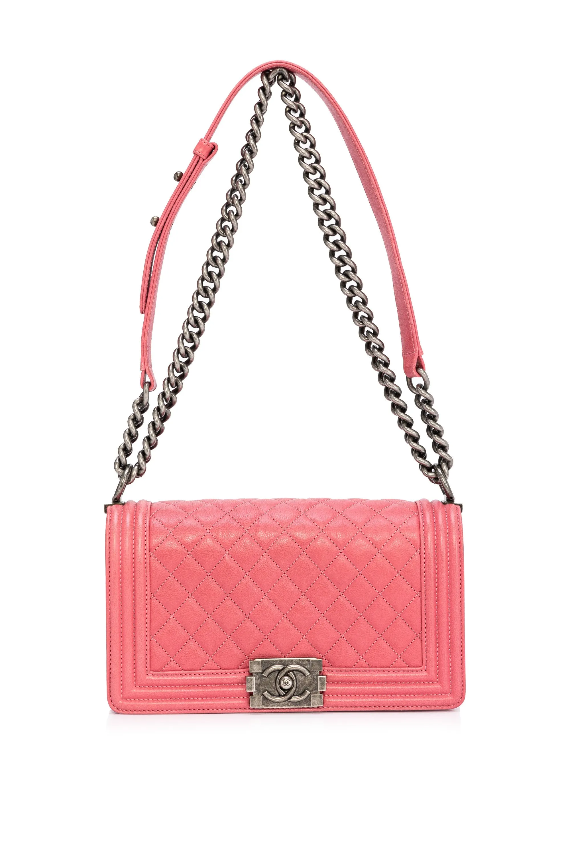 Boy Medium Pink Shoulder Bag in Calfskin,  hardware