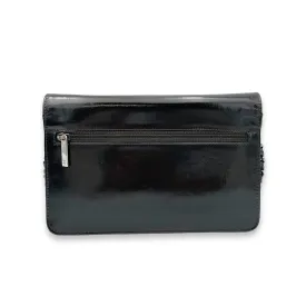 CC Wallet On Chain Black in Patent Leather, Silver hardware