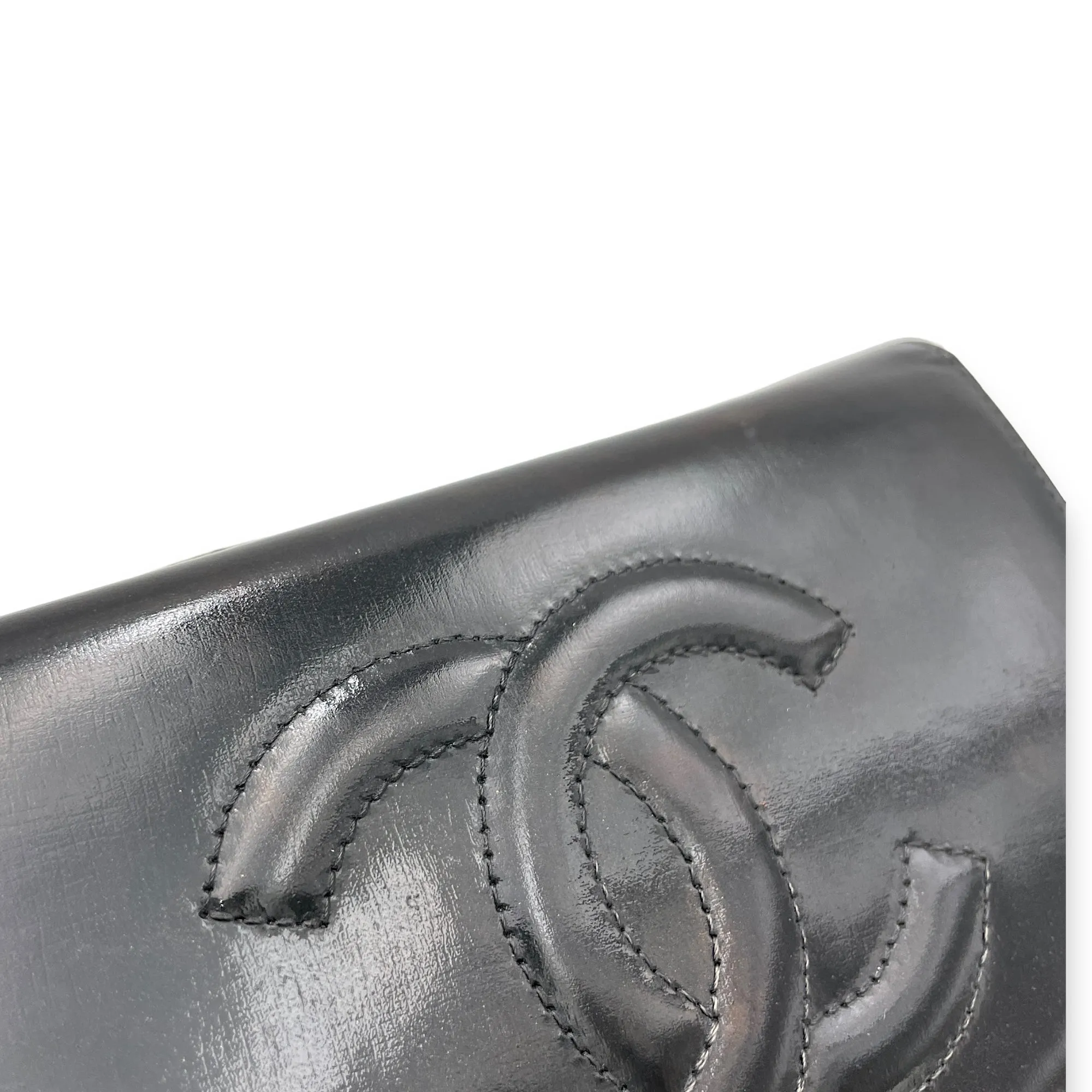 CC Wallet On Chain Black in Patent Leather, Silver hardware