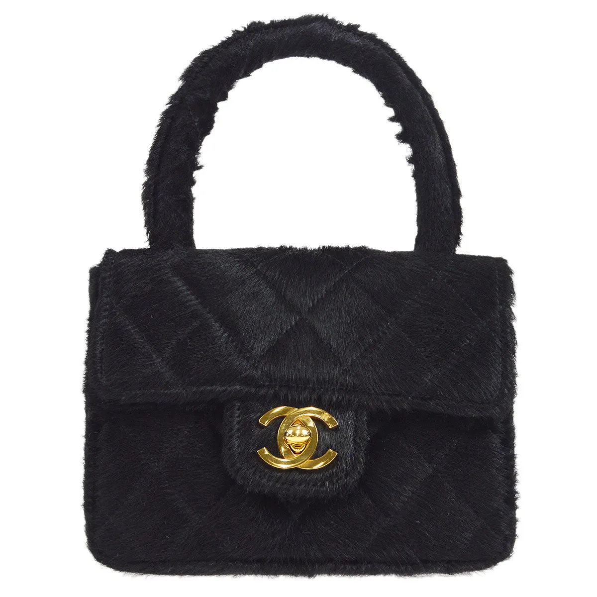 CHANEL * 1990s Classic Flap Handbag Micro Black Pony Hair 48642