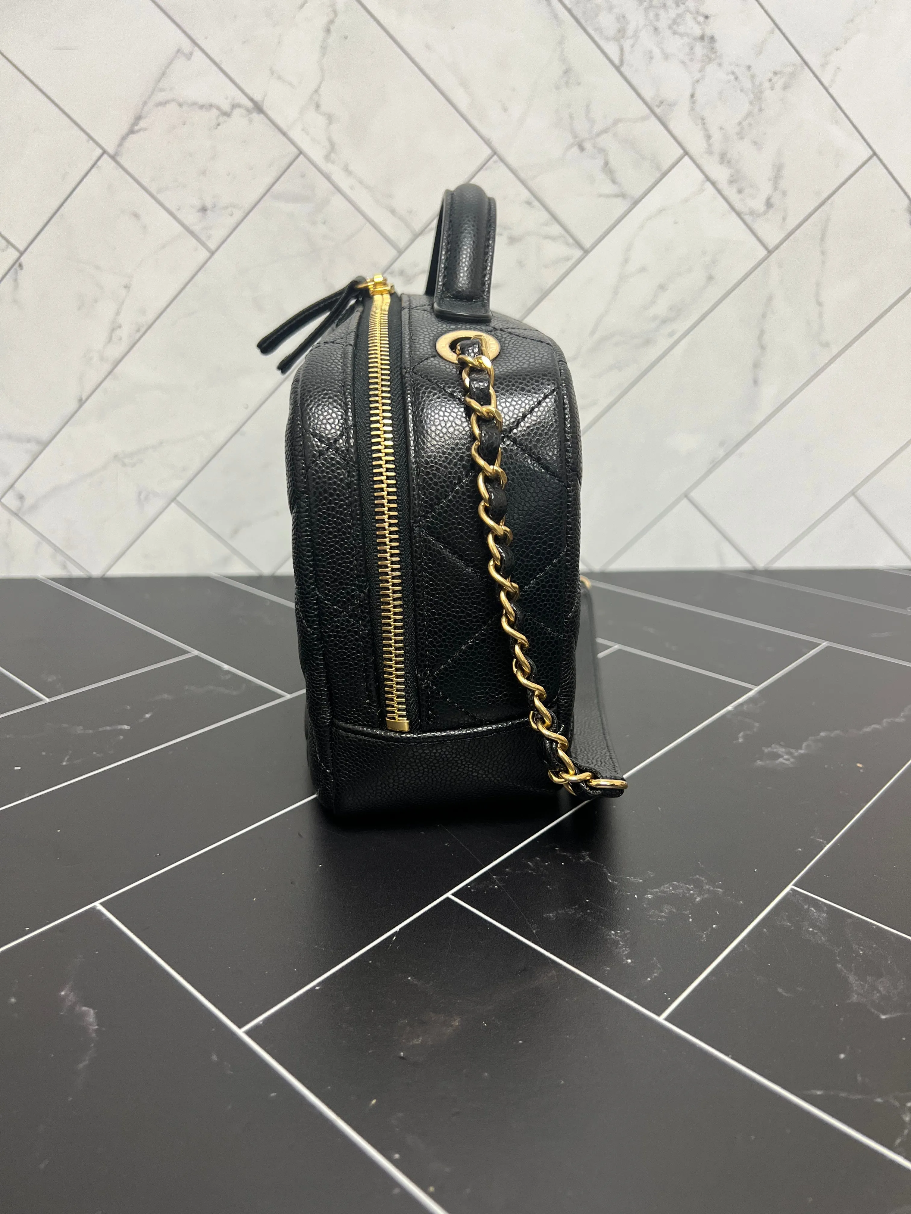 Chanel Black Caviar Quilted Small Top Handle Vanity Case