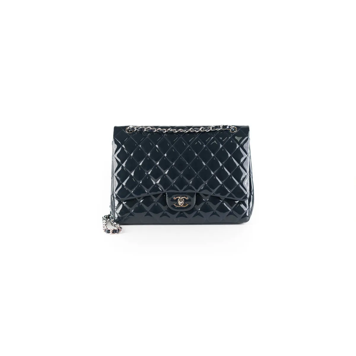 Chanel Classic Flap Maxi Patent Bag Navy