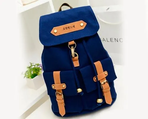 Korean Style Drawstring Rucksack - Navy