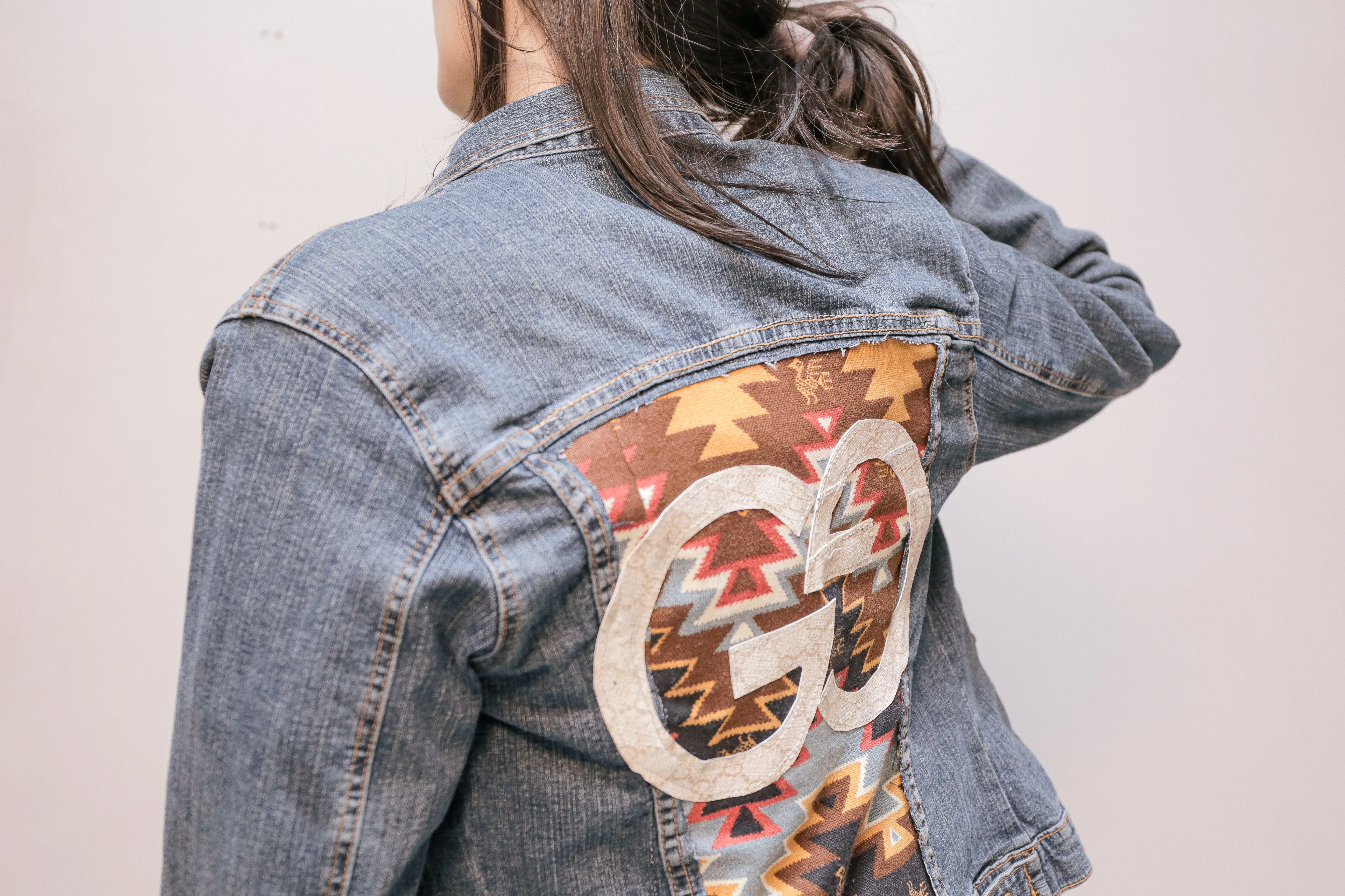 OOAK Vintage Denim Aztec and Gucci Patch Jacket