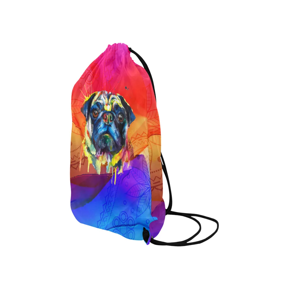 Pug Watercolor Small Drawstring Bag  (Twin Sides)