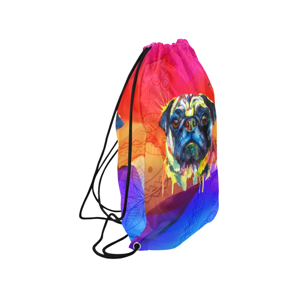 Pug Watercolor Small Drawstring Bag  (Twin Sides)