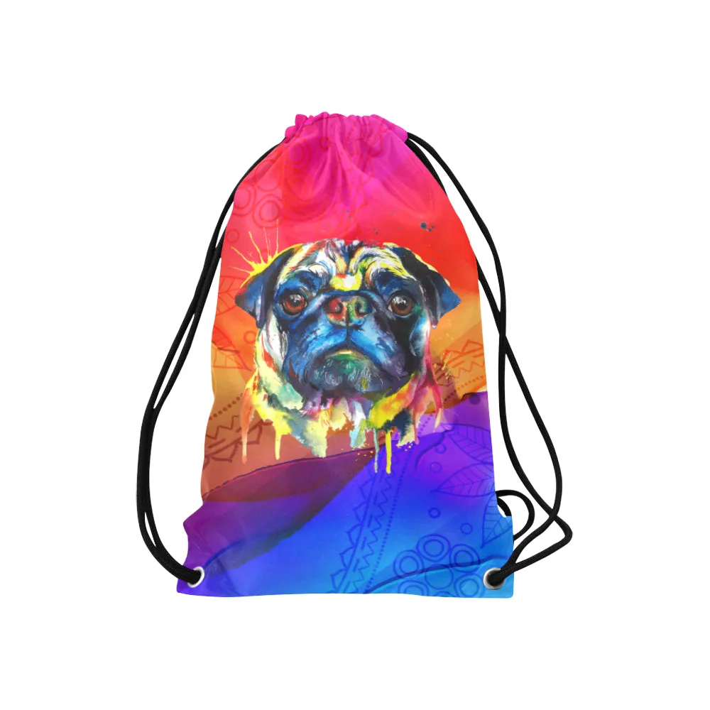 Pug Watercolor Small Drawstring Bag  (Twin Sides)