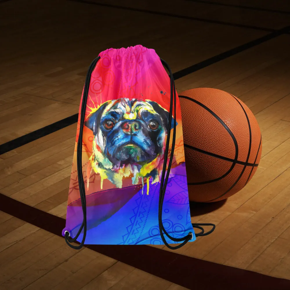 Pug Watercolor Small Drawstring Bag  (Twin Sides)