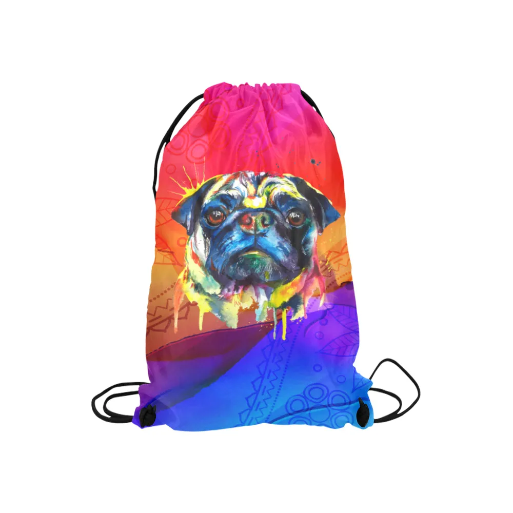 Pug Watercolor Small Drawstring Bag  (Twin Sides)