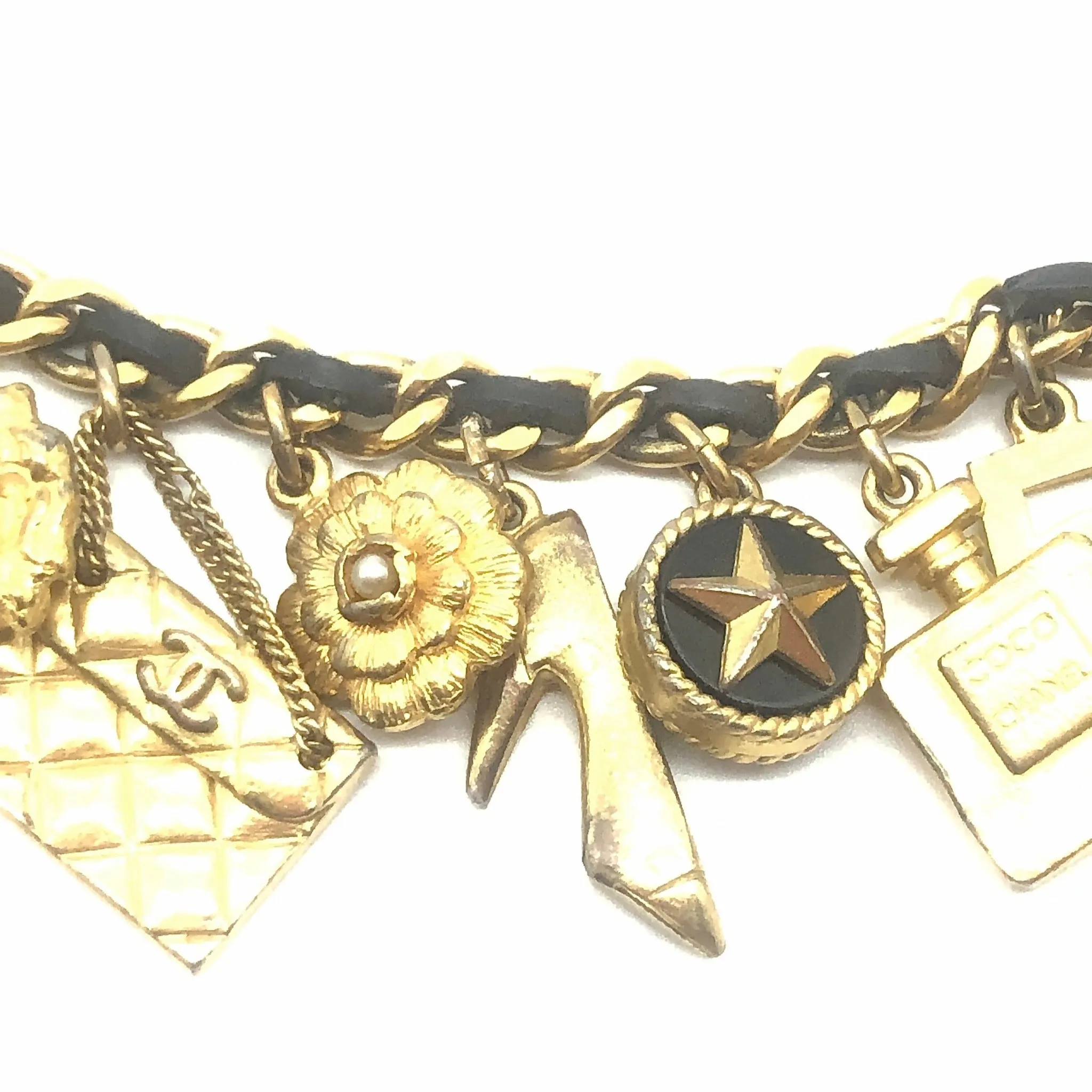 Vintage Chanel Iconic Leather and Chain Charm Bracelet