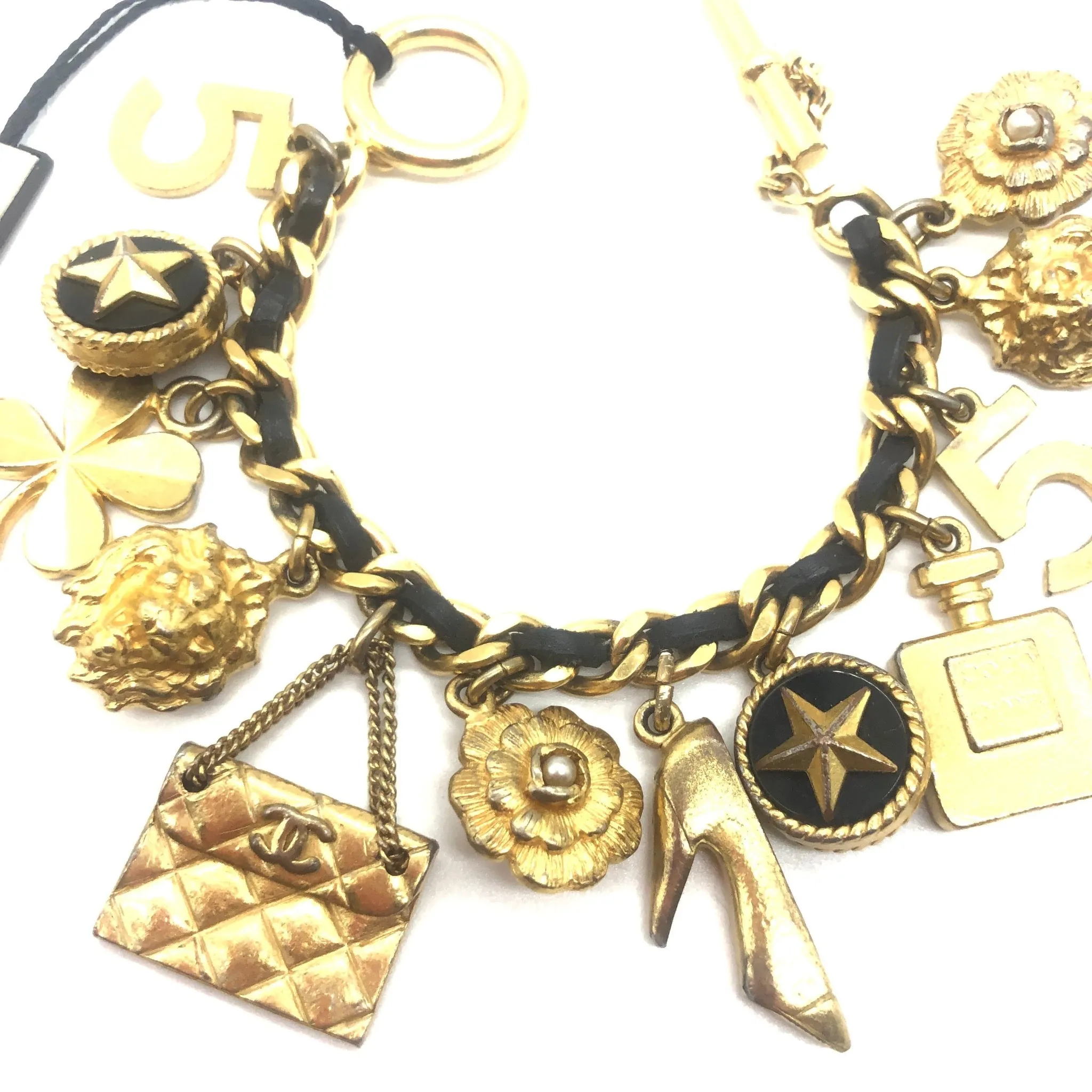 Vintage Chanel Iconic Leather and Chain Charm Bracelet