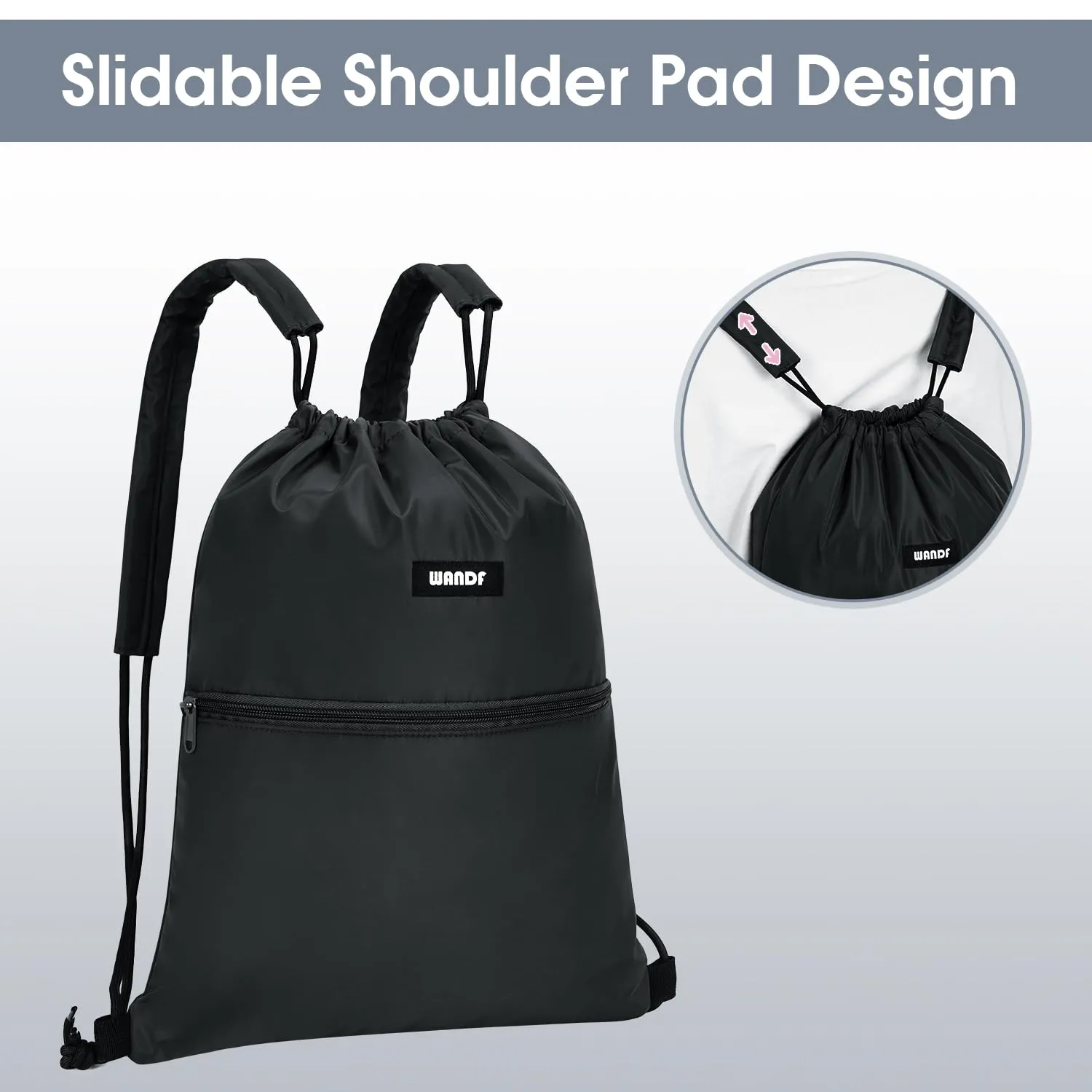 WANDF Sports Gym Drawstring Backpack with Shoulder Pads