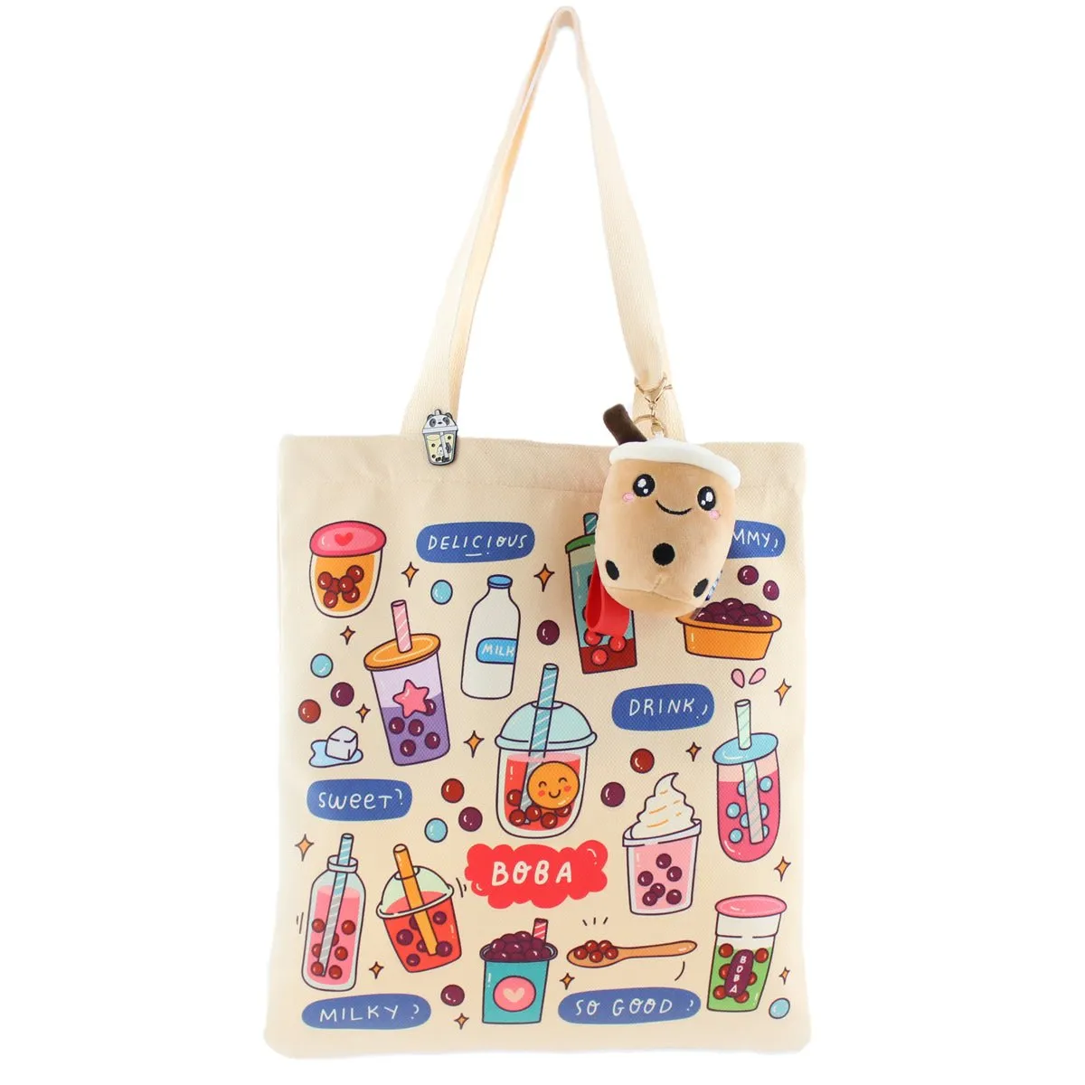 Women Tote Bag, Boba Lovers Two Side Printed Flannel Bag, Bubble Tea Tote Bag