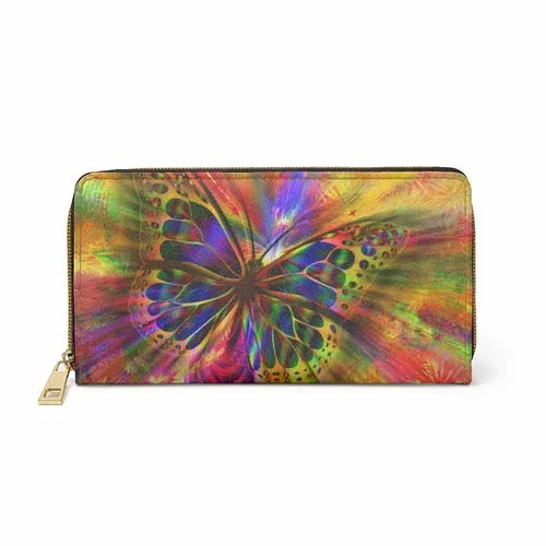 Wristlet Phone Wallet, Multicolor Radiant Butterfly Style Purse