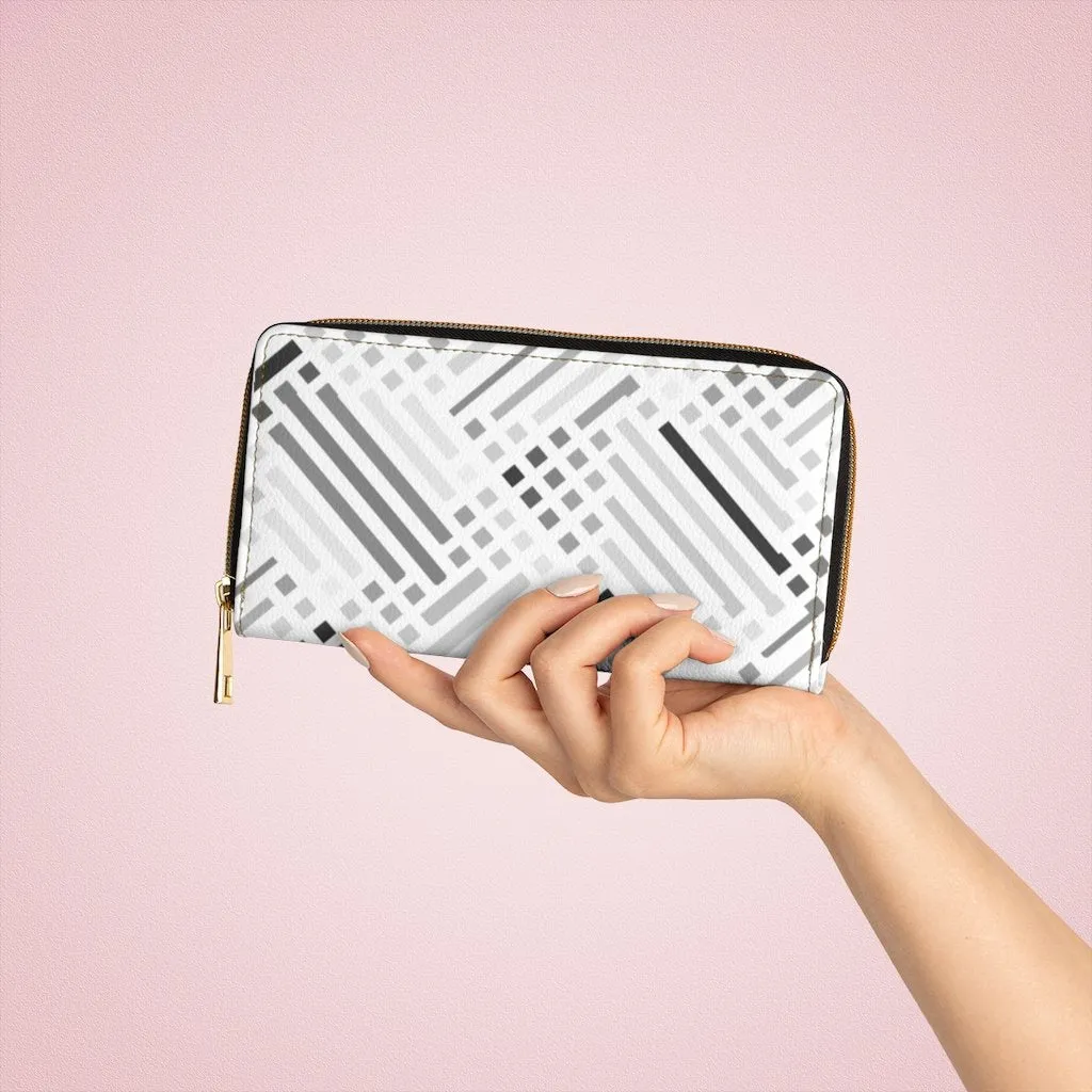 Wristlet Phone Wallet, White and Grey Geometric Lines Style Purse